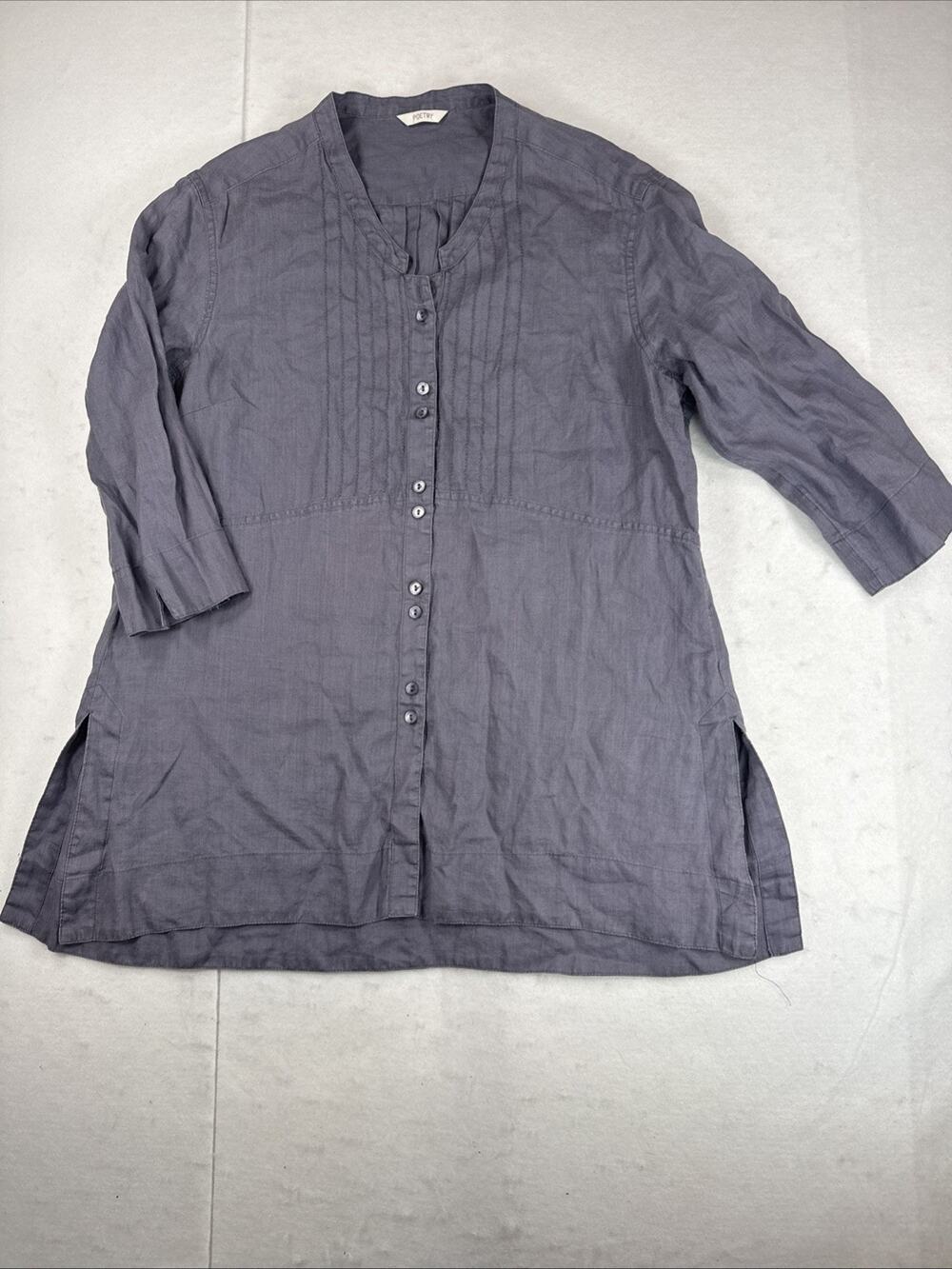 Poetry Ramie Pintuck Tunic Shirt Blouse Muted Purple Gray US 10 Lagenlook Beach